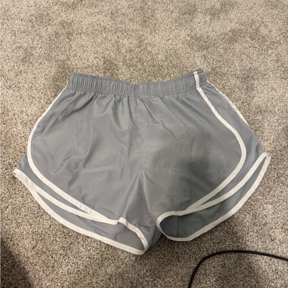 Nike Gray and White Athletic Shorts with Curved Hem